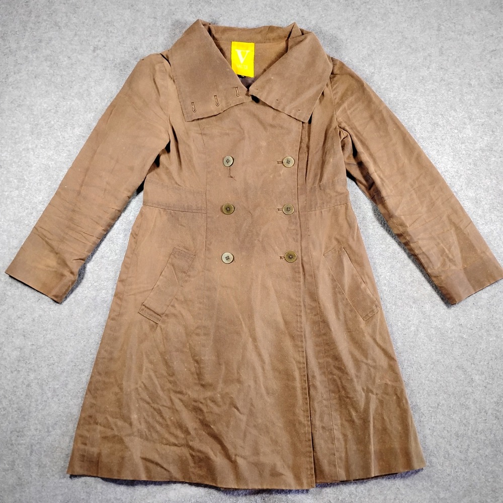 Vaute With Love Waxed Canvas Trench‎ Coat Womens Medium Brown Rain Jacket